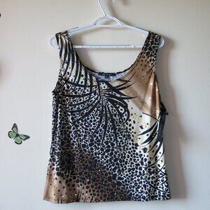 Blue Sage Animal Print Leaf Design Faux Gold Sequin Chic Y2K Tank Top Size M